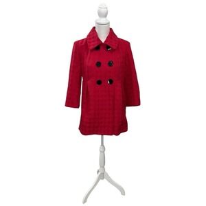 Mac & Jac Red Sz M Textured Double Breasted Jacket Coat 3/4 Sleeve Black Buttons